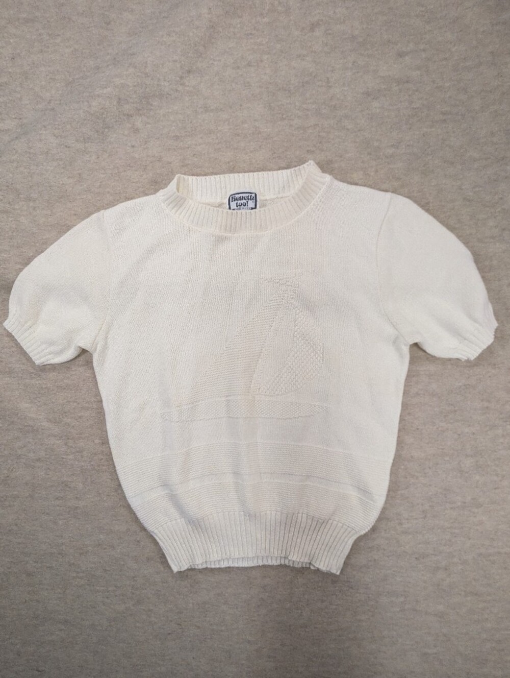 Vintage Sailboat Knit Short Sleeve Sweater Top Keneth Too!  Made In USA Top Med